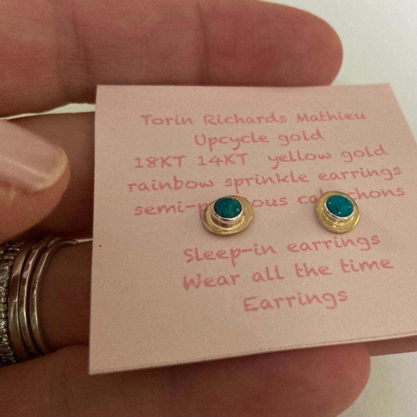 Sleep-In 18kt yellow gold & sterling silver blue chrysicola Stud Earrings