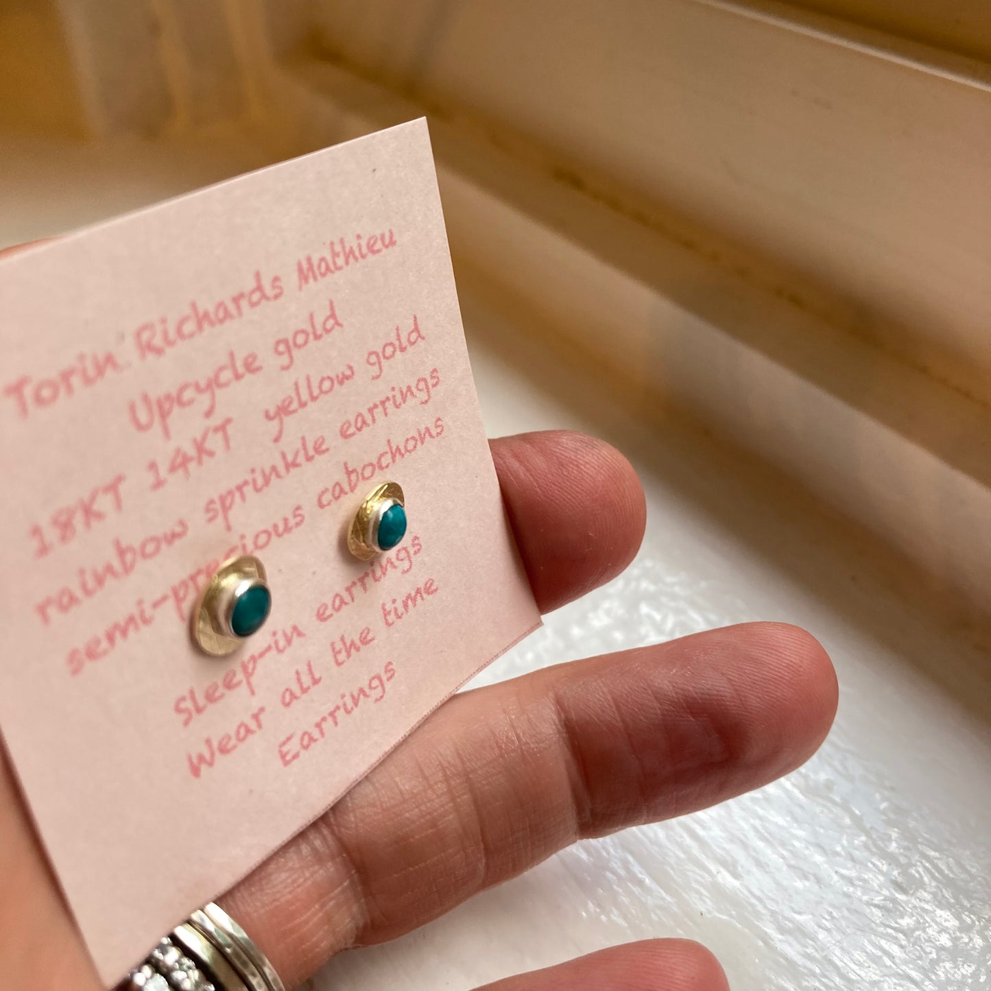 Sleep-In 18kt yellow gold & sterling silver blue chrysicola Stud Earrings