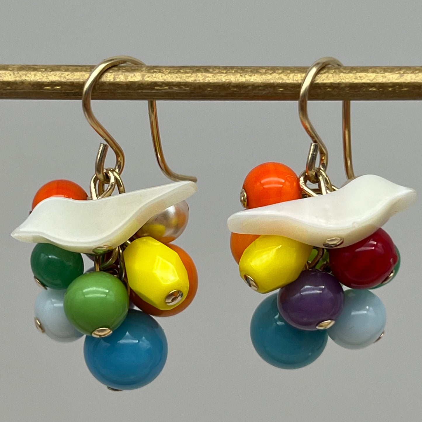 Birds, beads, Bits Rainbow Satellite cluster Earrings