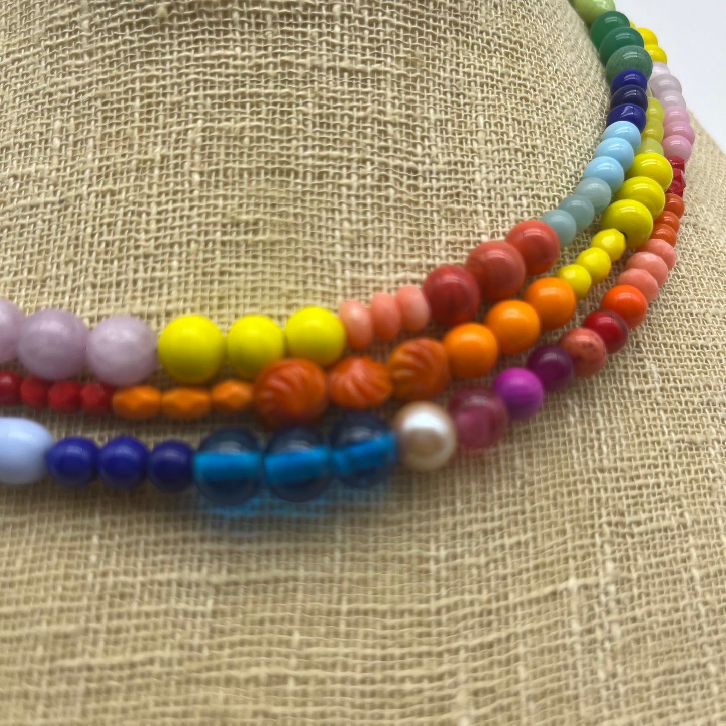 Rainbow Buzz BLUE, Three Strand Necklace