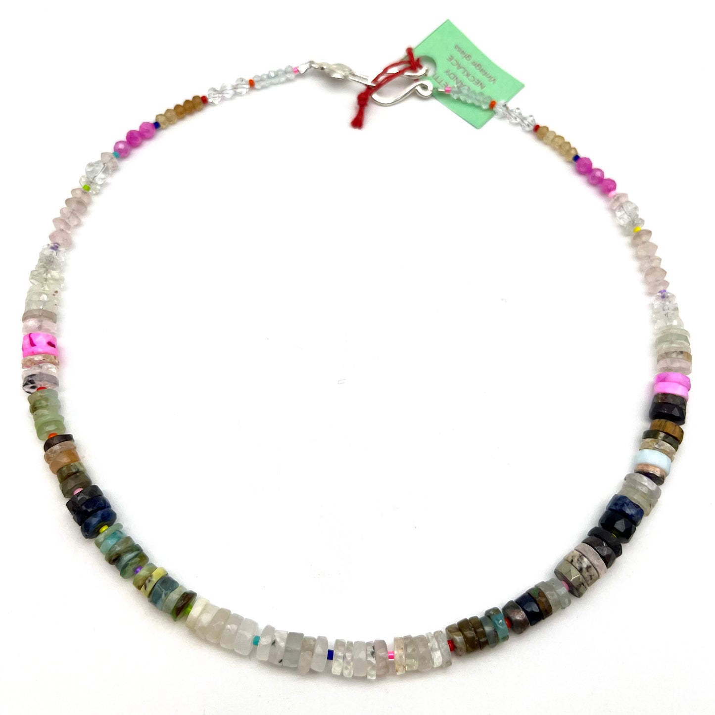 Heishi Bead Necklace pink shell & green