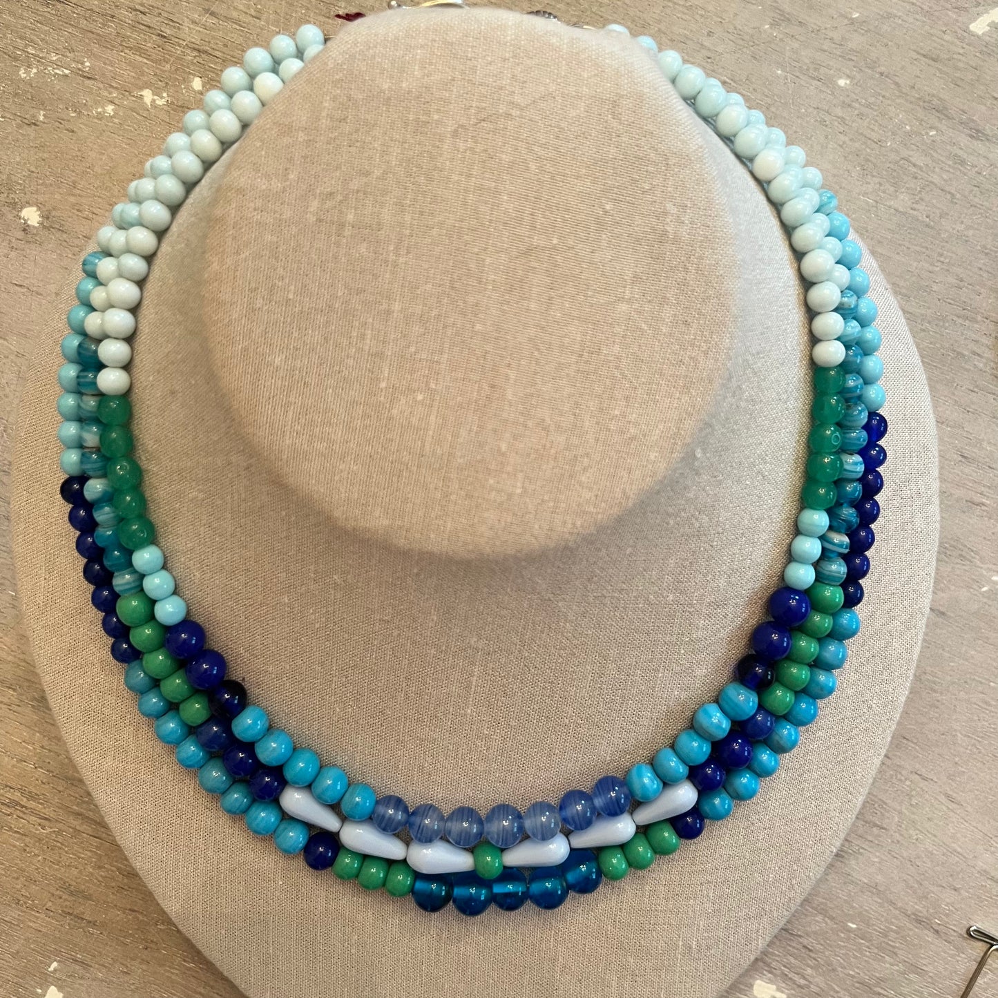Three Strand Beachy Blue Necklace