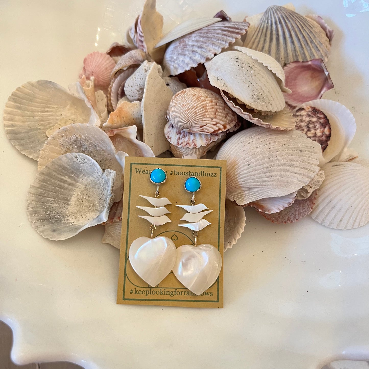 Shell heart & bird earrings