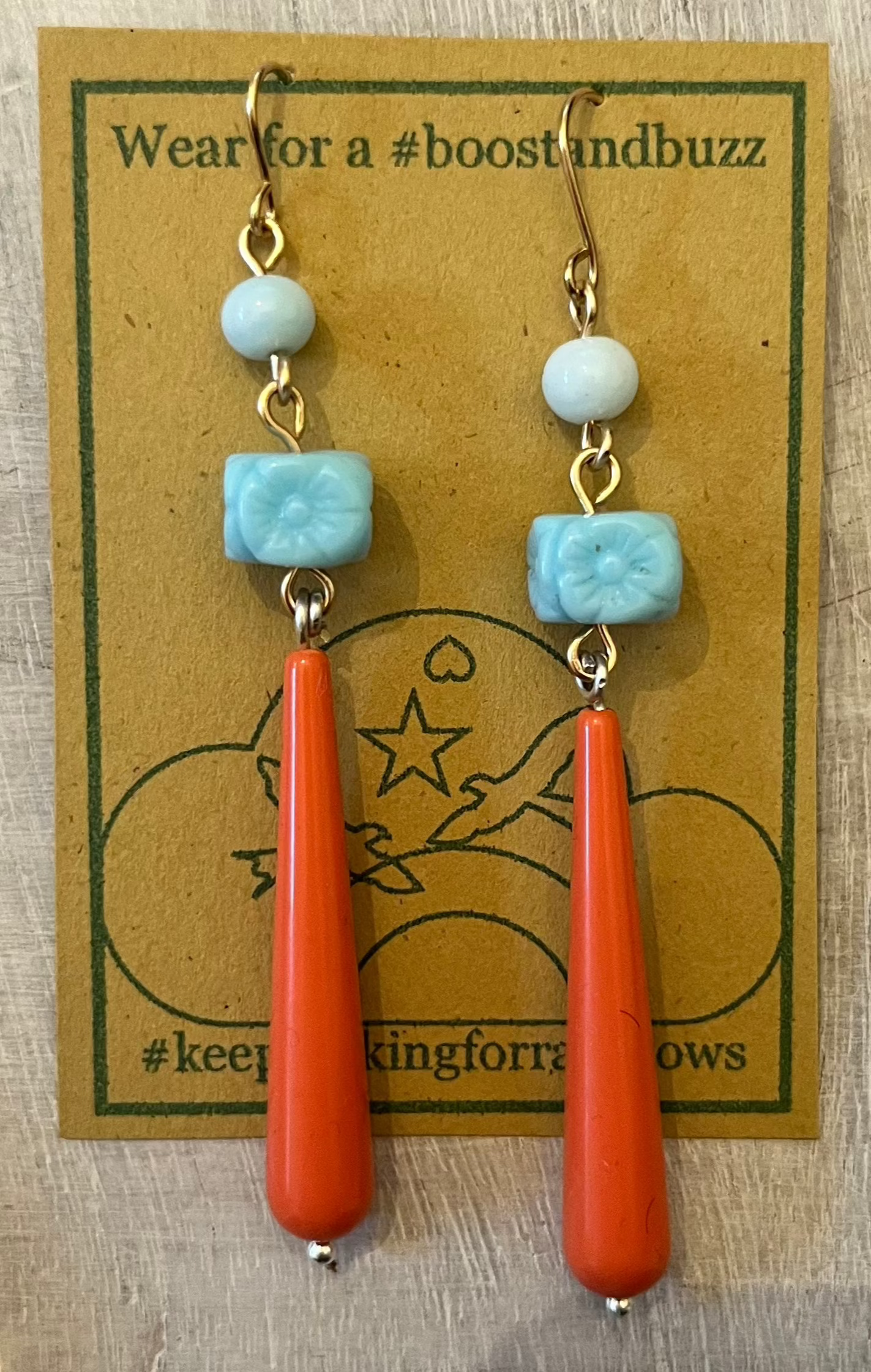 coral baby blue drop earring