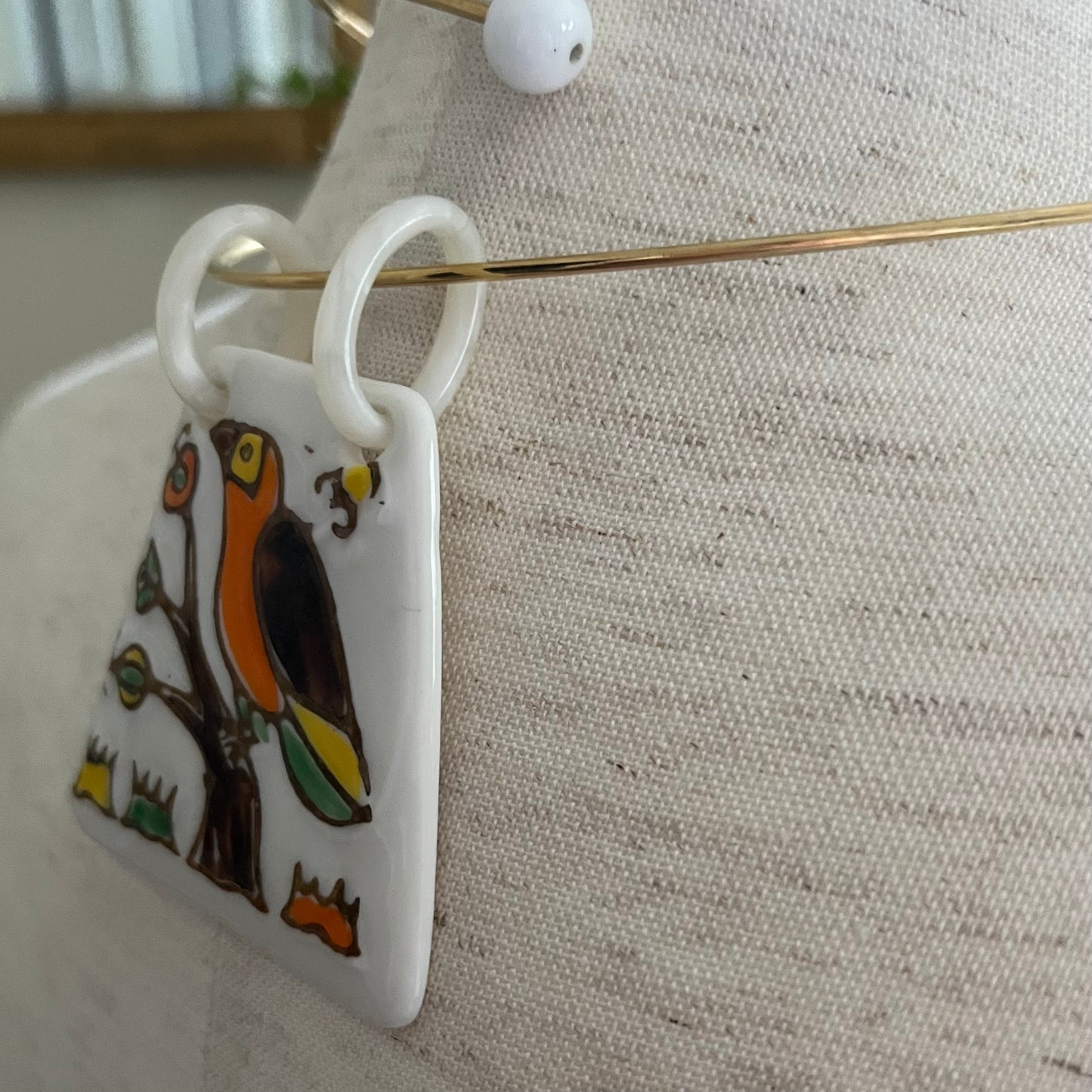 Mod Bird Porcelain Bird on neck wire