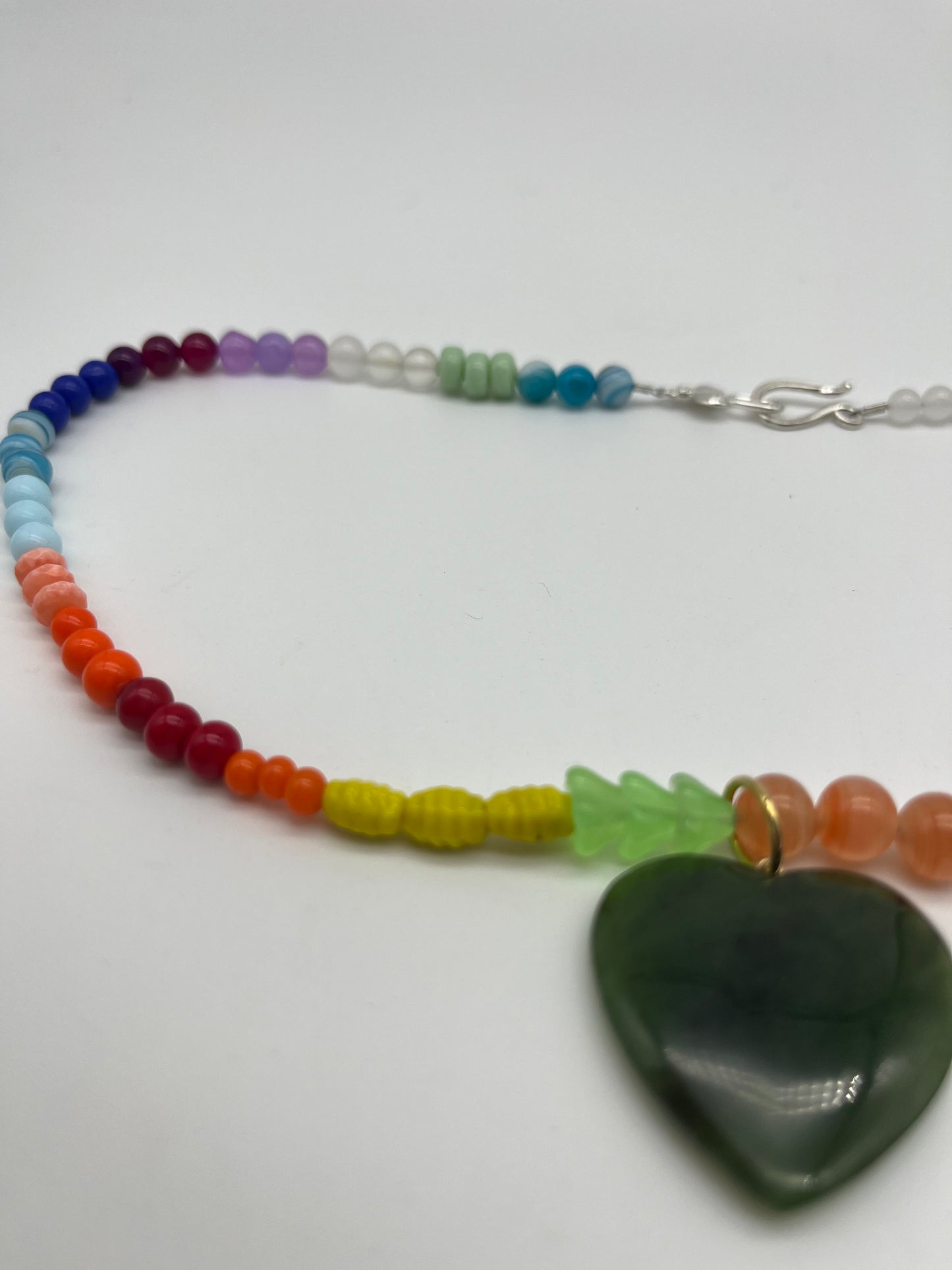 Rainbow strand with Green Jade heart