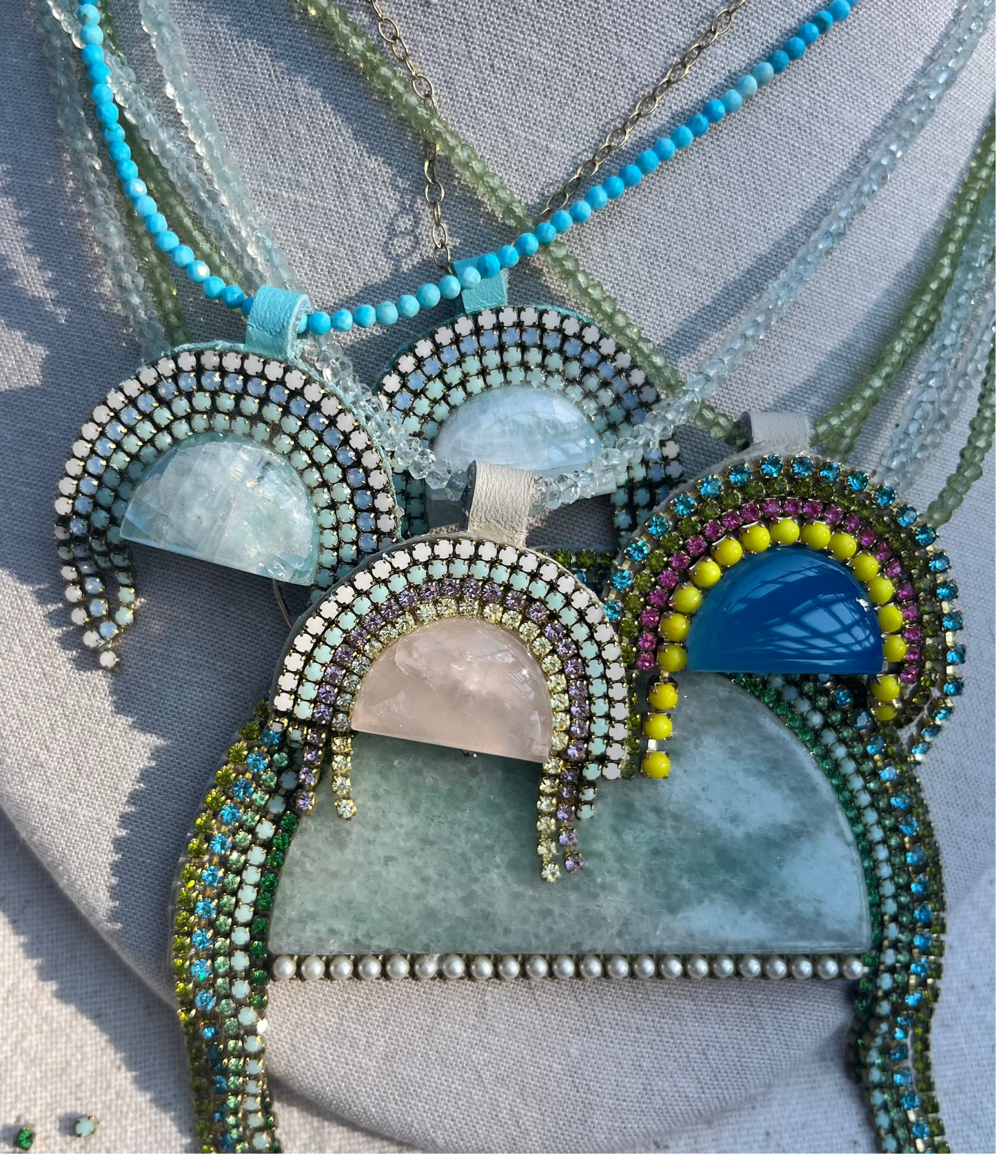 Semi-precious gemstone Statement Arch and sparkle necklace
