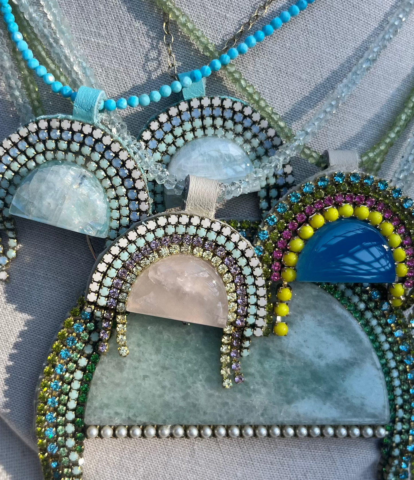 Semi-precious Green Quartz Arch Pendant Necklace