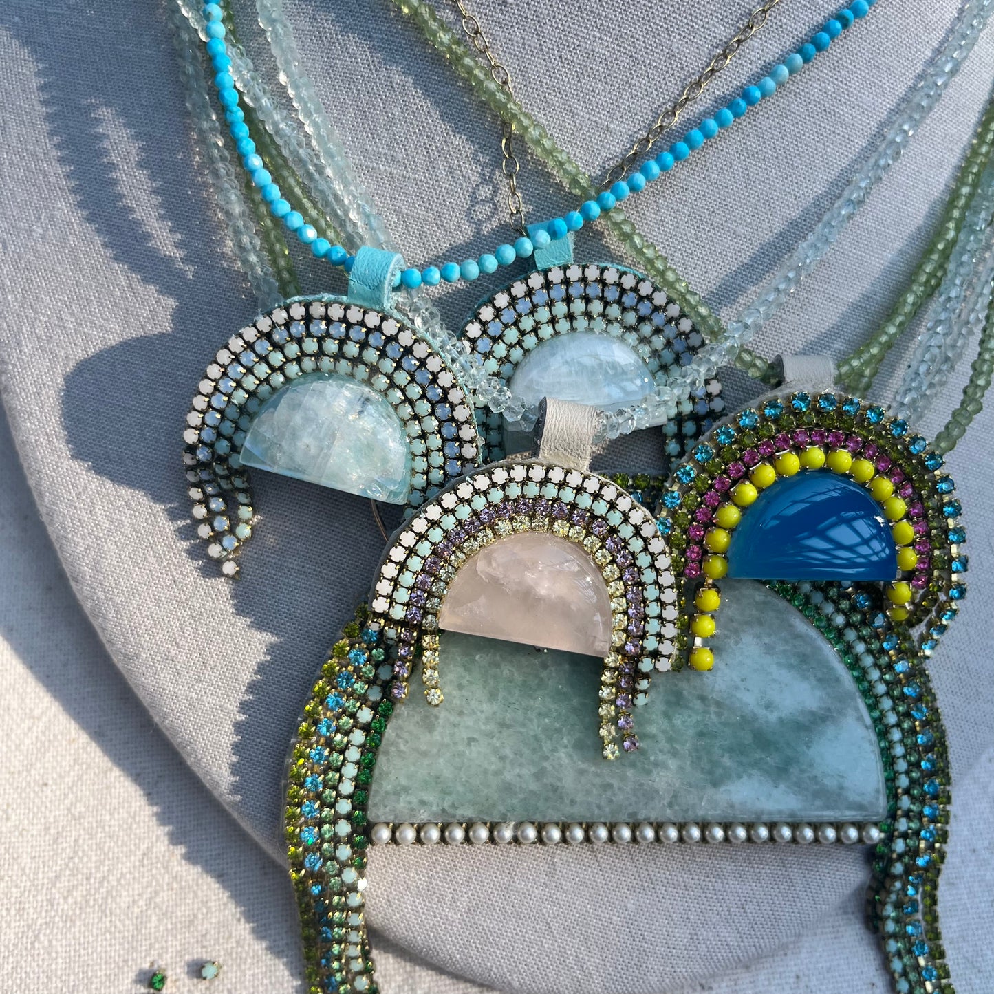 Semi-precious Arch and sparkle necklaces