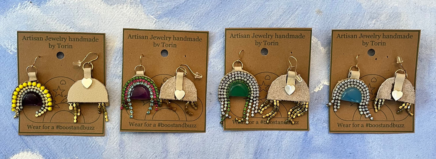 semi-precious gemstone arch earrings