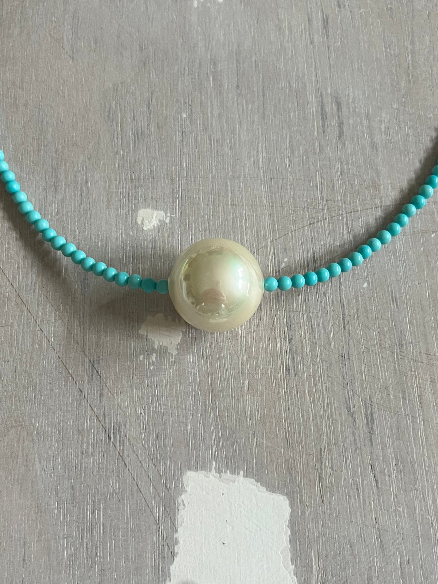 Turquoise and large Pearl necklace