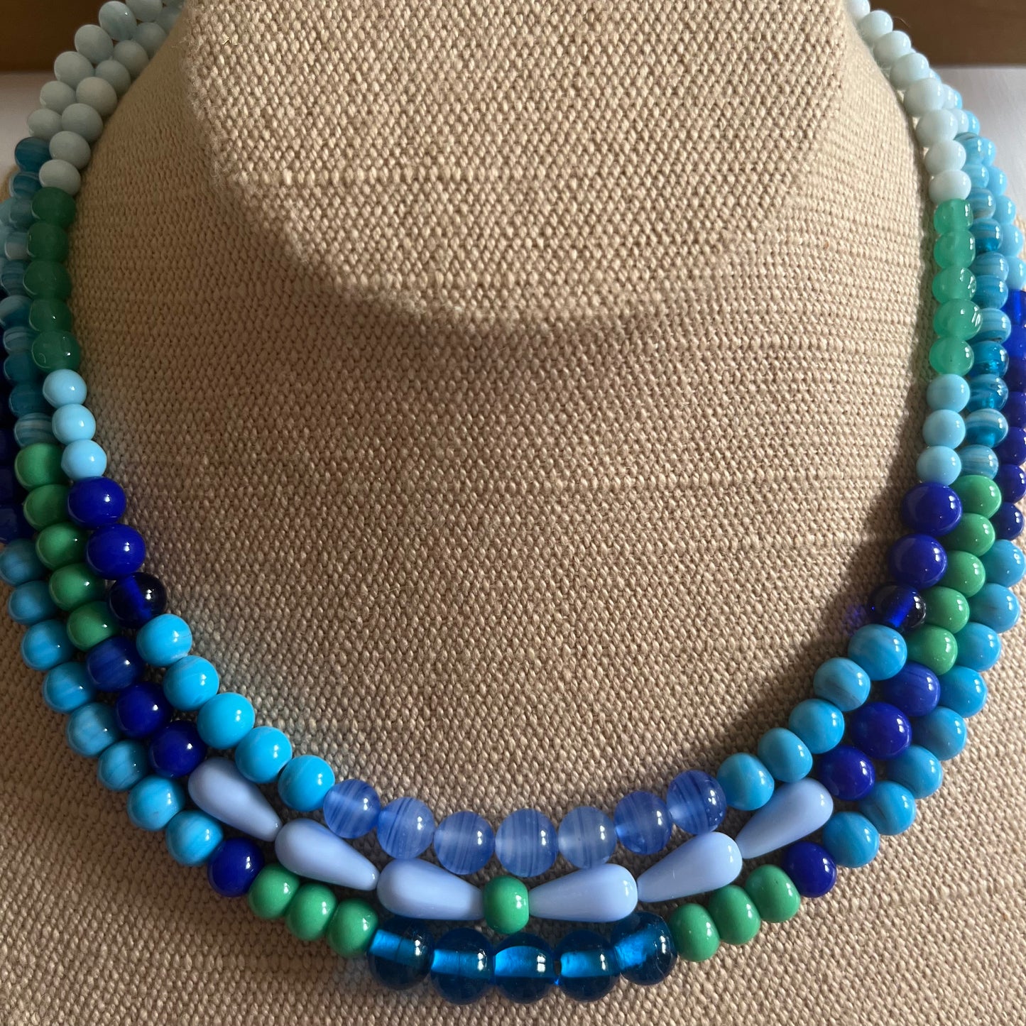Three Strand Beachy Blue Necklace