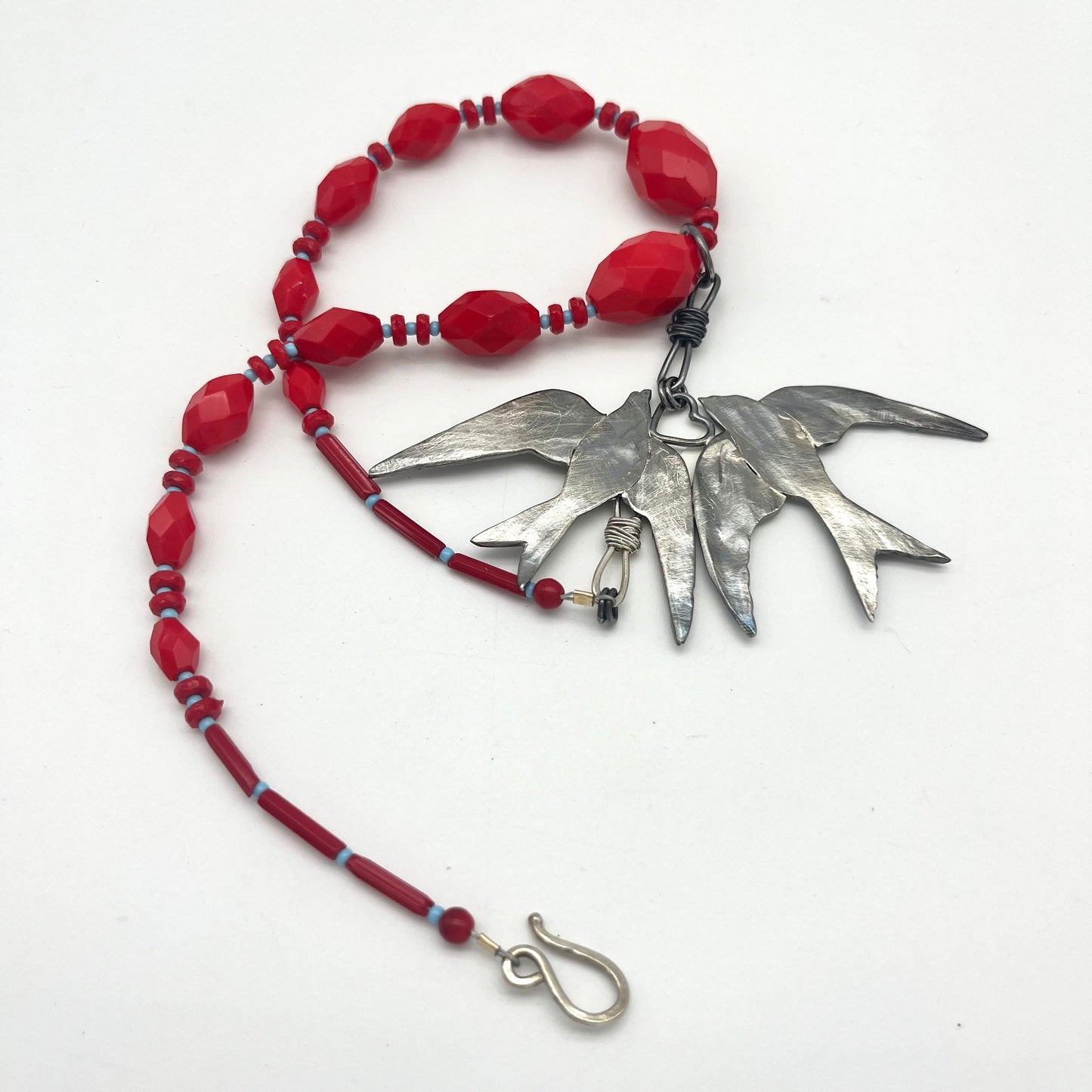 Love Birds Oxidized Silver Pendant Necklace