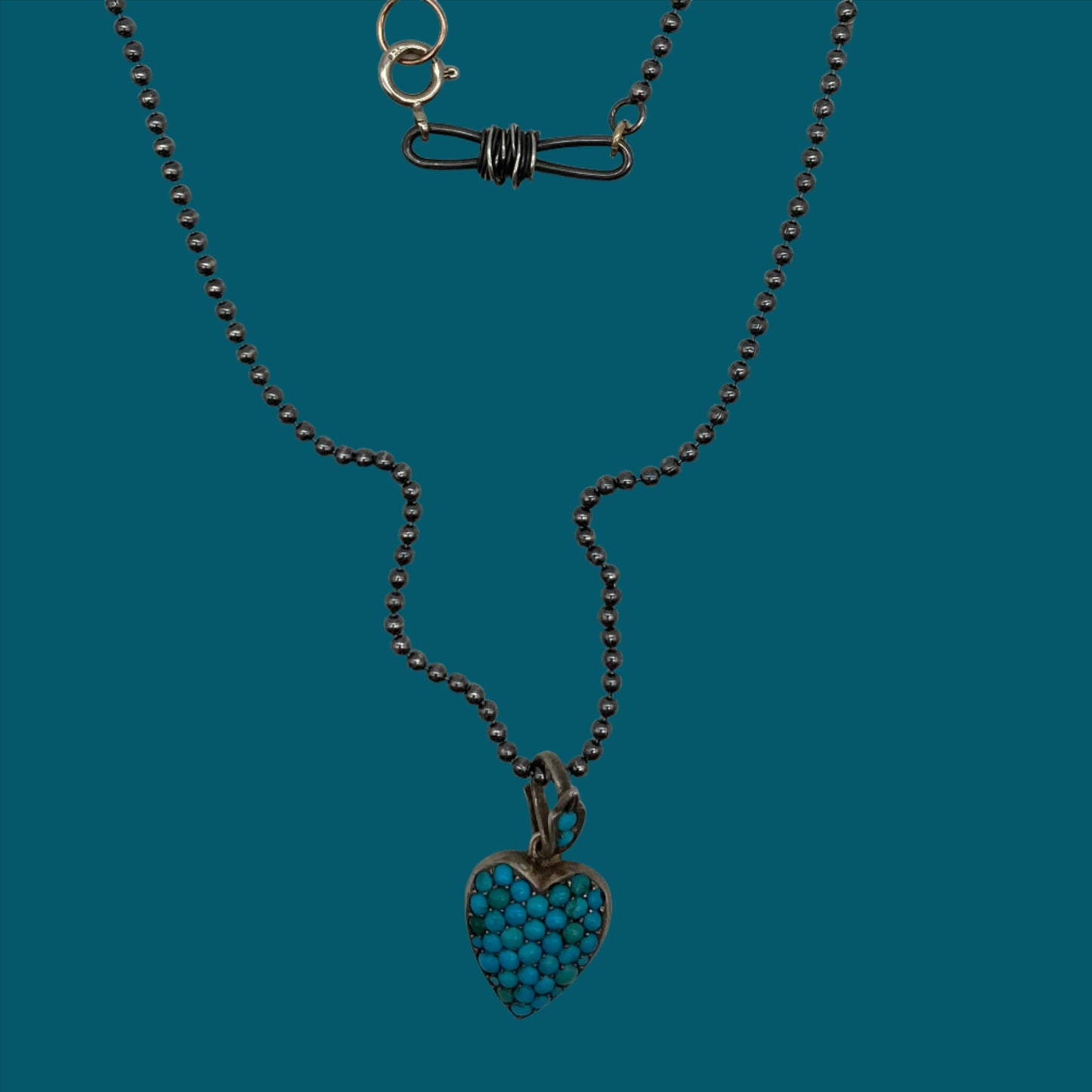 Victorian turqoise Heart Locket Necklace