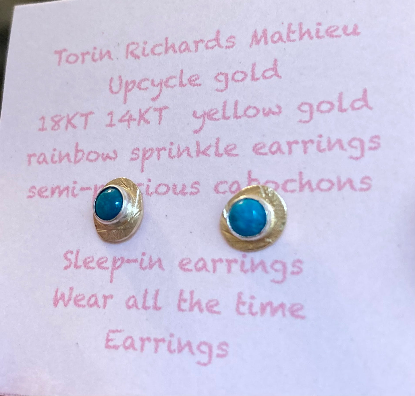 Sleep-In 18kt yellow gold & sterling silver blue chrysicola Stud Earrings