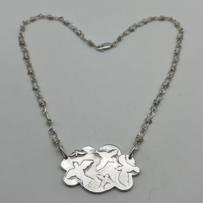 Silver Pow Pow Cloud and soft barb wire Necklace