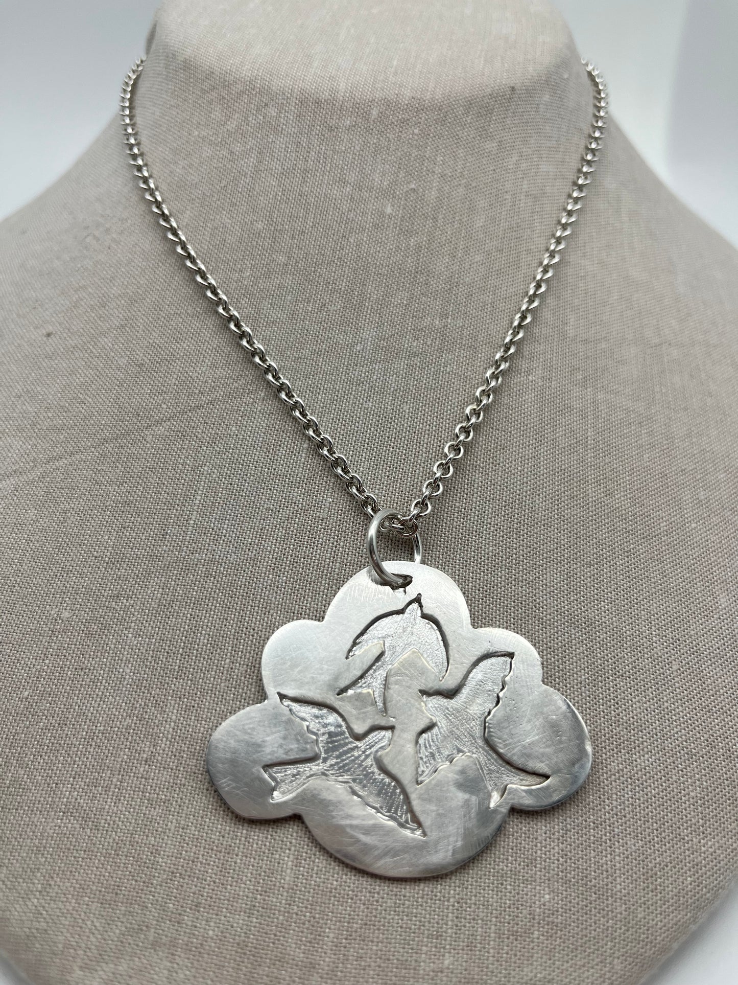 Three bird Cloud Charm necklace