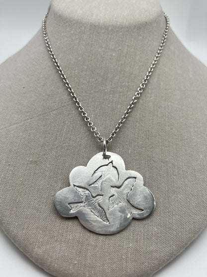 Three bird Cloud Charm necklace