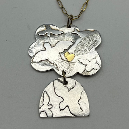 Silver Cloud Heart Arch Necklace
