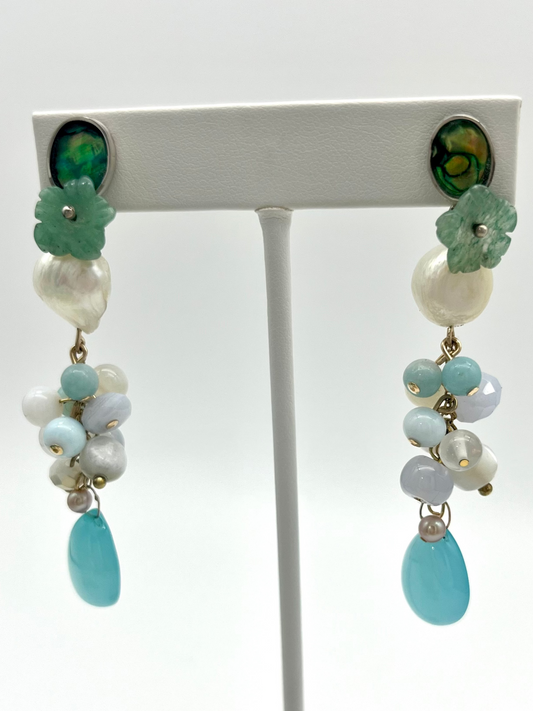 Linear shell pearl and chalcedony Earrings