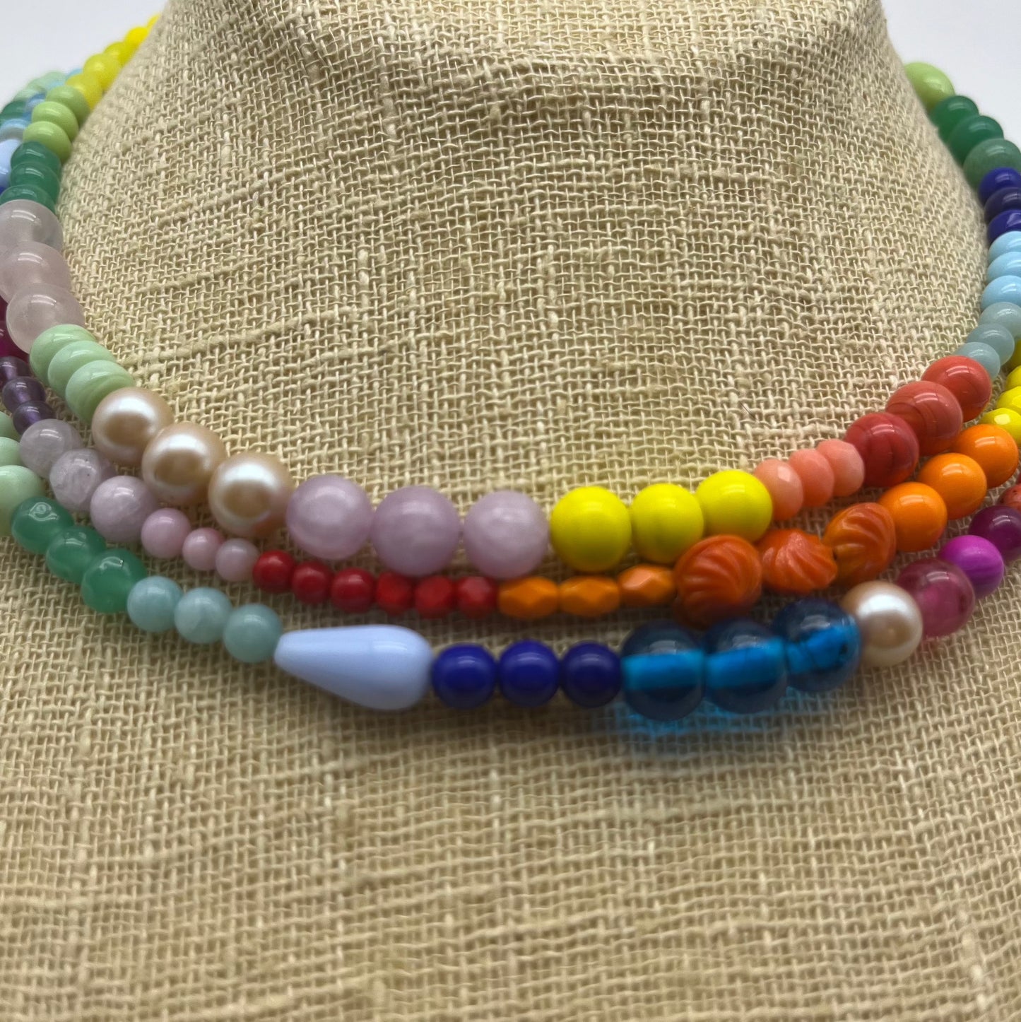 Rainbow Buzz BLUE, Three Strand Necklace