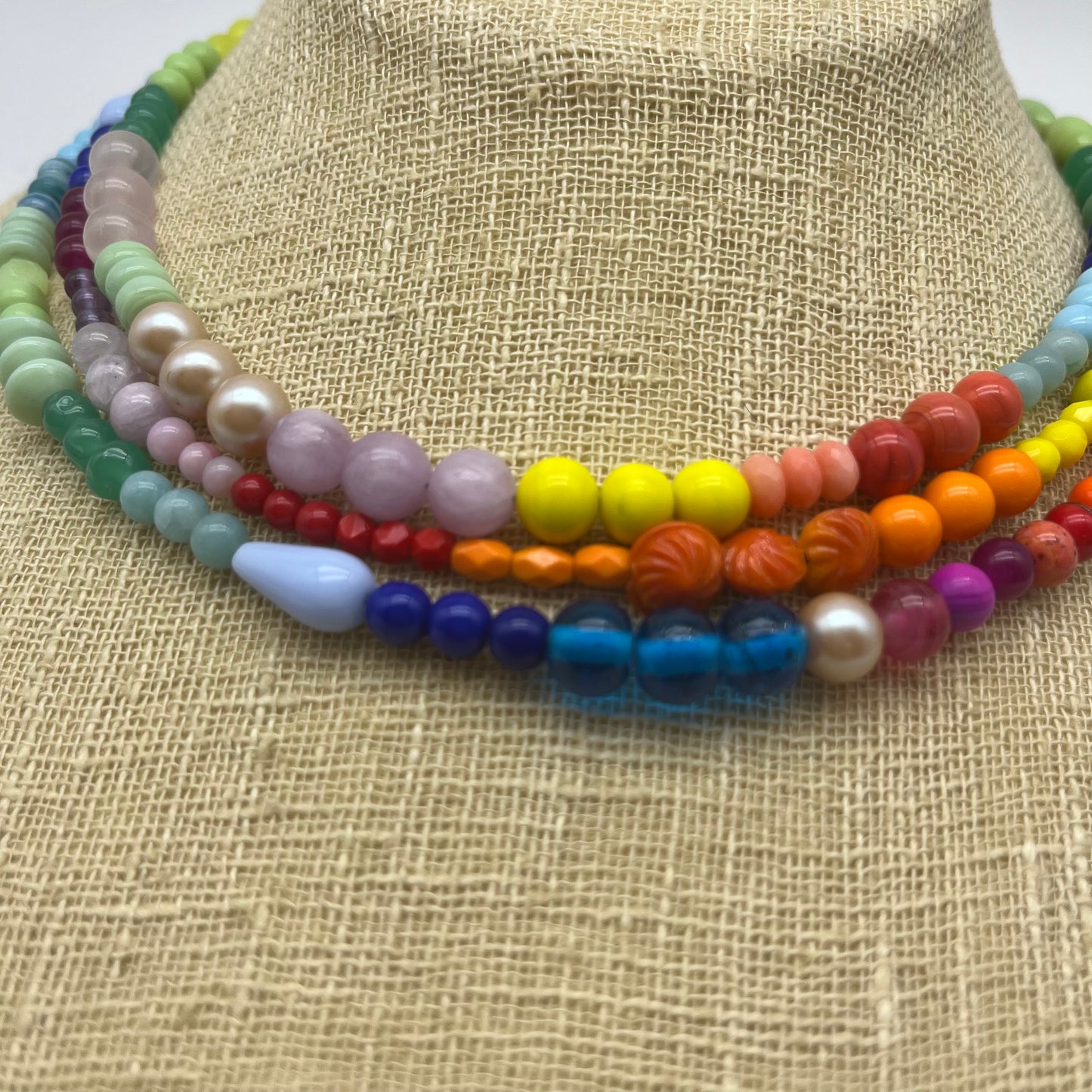Rainbow Buzz BLUE, Three Strand Necklace