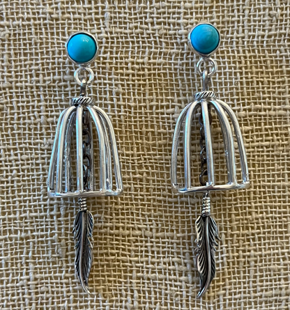 Sterling silver Bird cage earring