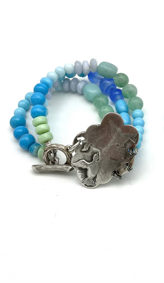 Silver Cloud and Bird Bracelet