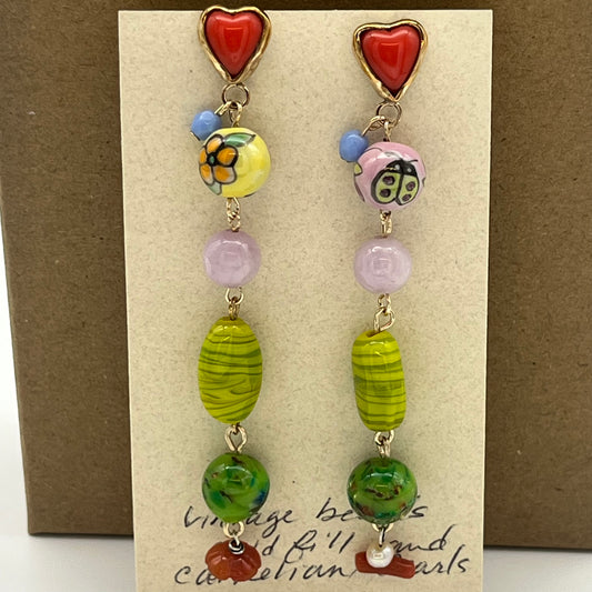 Chin UP enamel lady bug Earrings