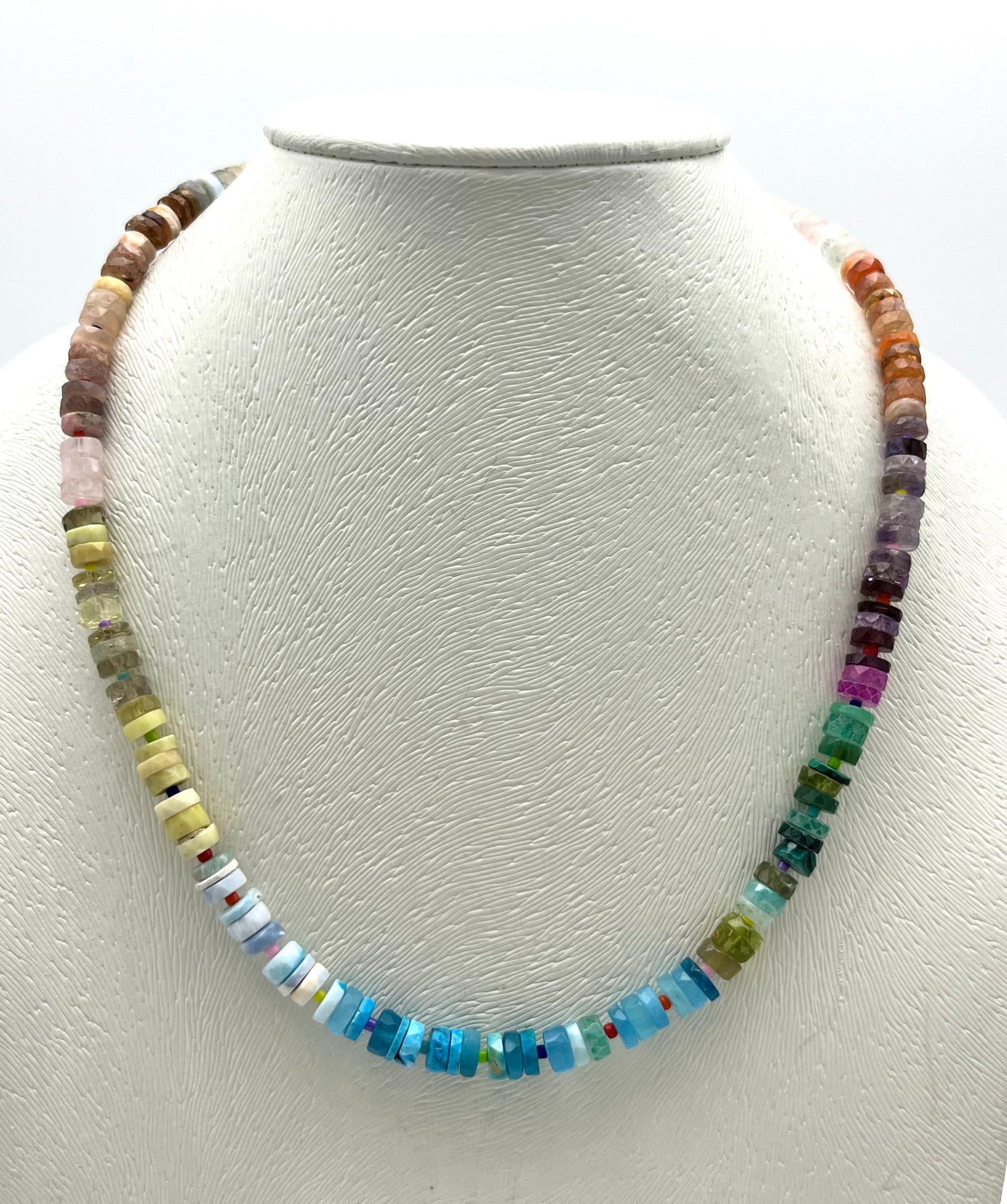 Heishi Bead Necklace pink shell & green