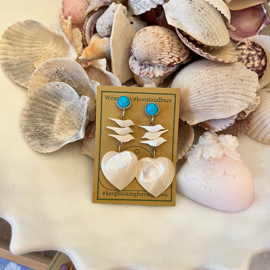 Shell heart & bird earrings