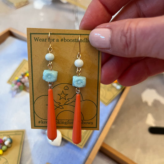 coral baby blue drop earring