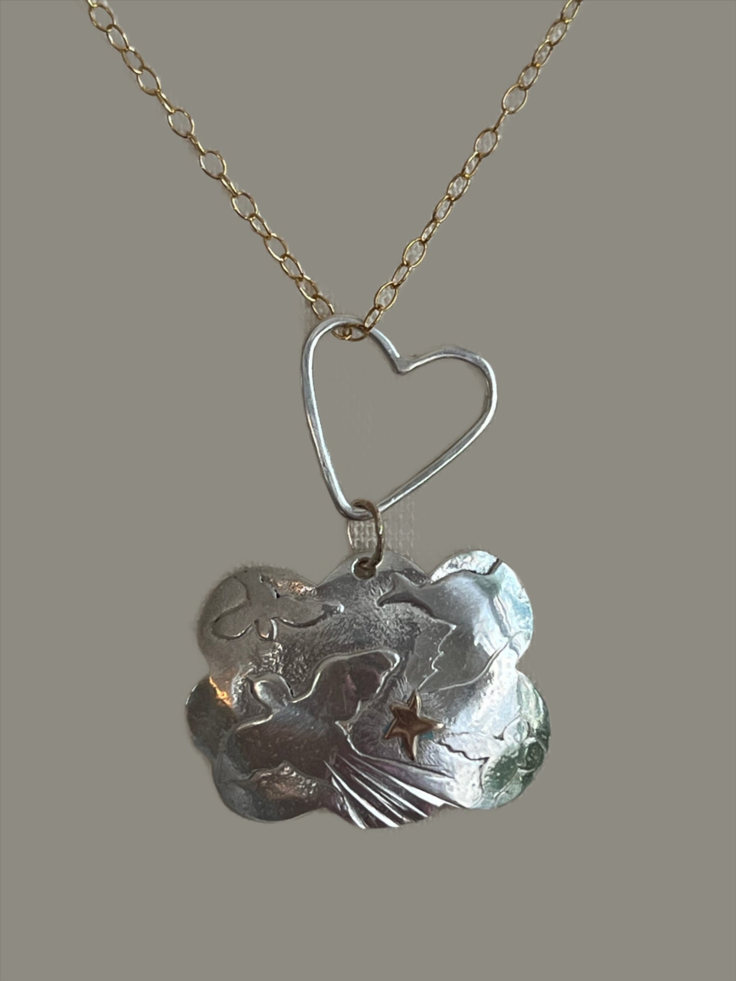 Sterling silver HEART Cloud tiny star necklace