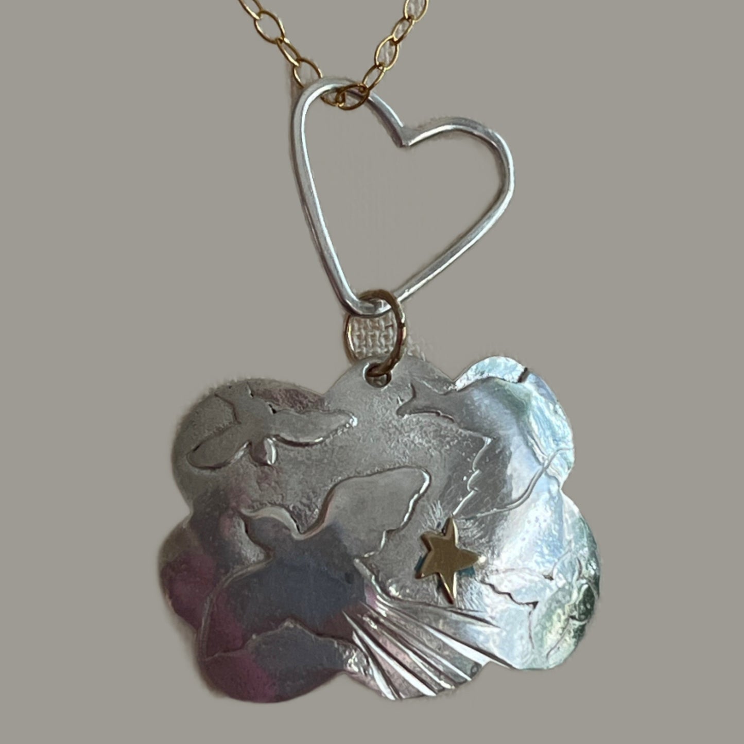 Sterling silver HEART Cloud tiny star necklace