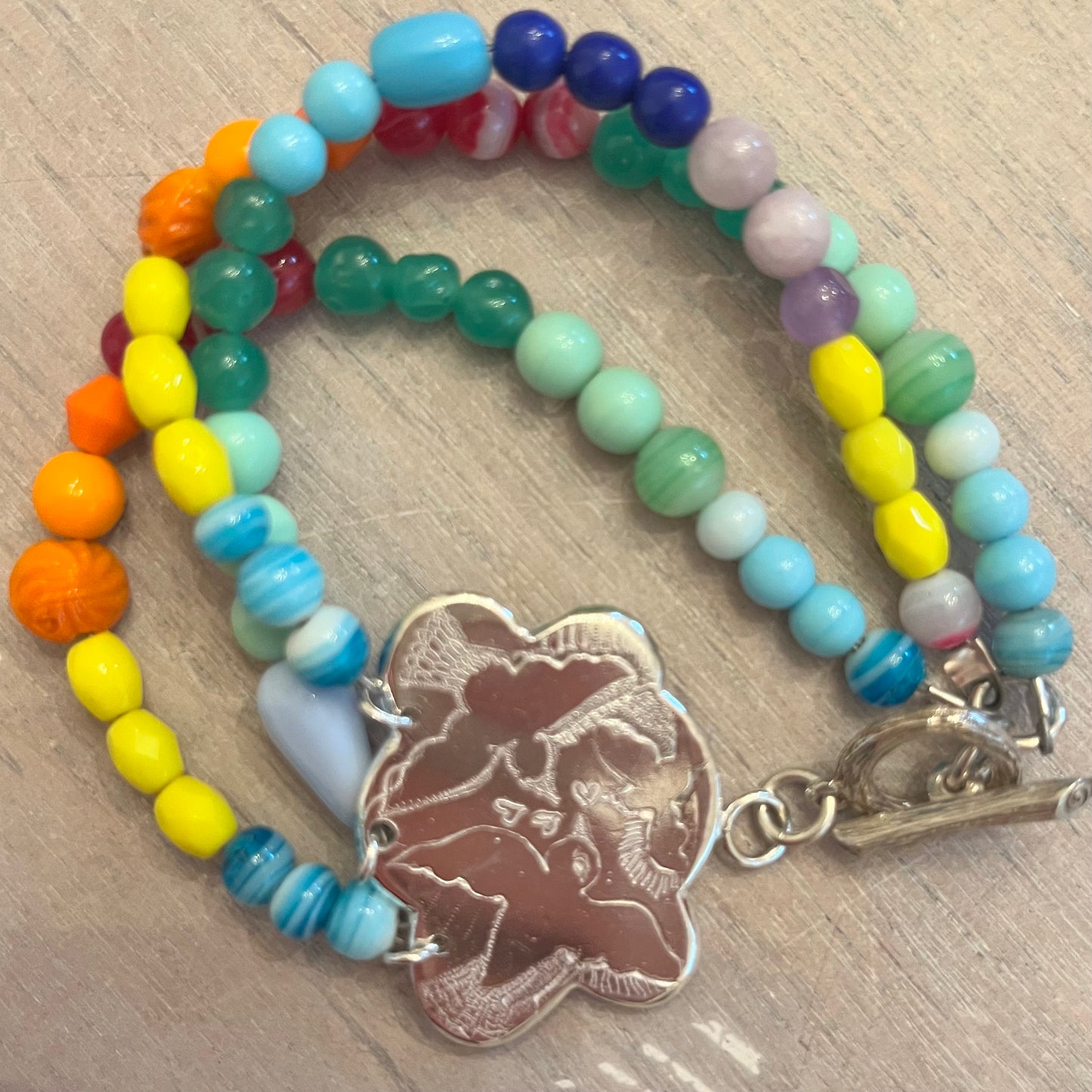 Cloud with birds in flight  Silver Bracelet