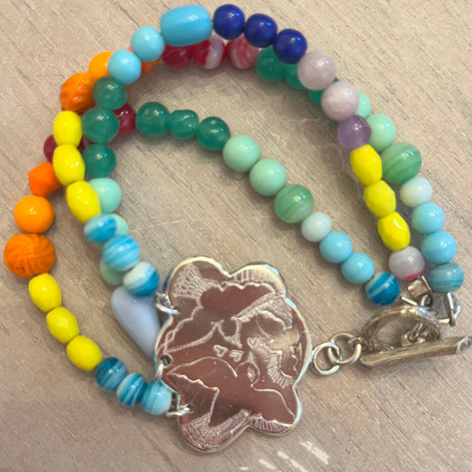 Cloud with birds in flight  Silver Bracelet