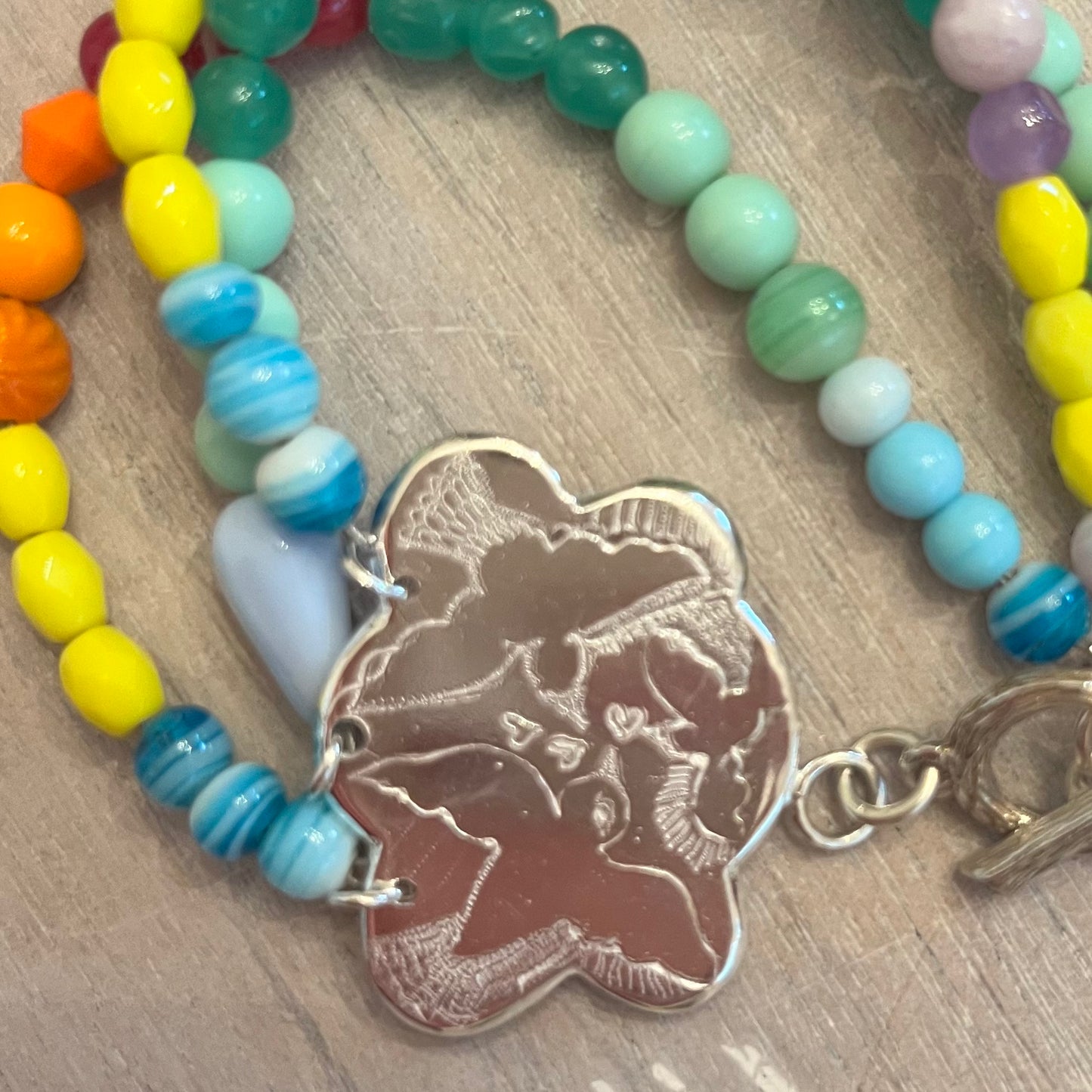 Cloud with birds in flight  Silver Bracelet