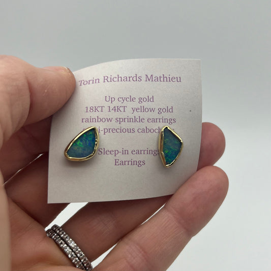 Opal organic button earrings