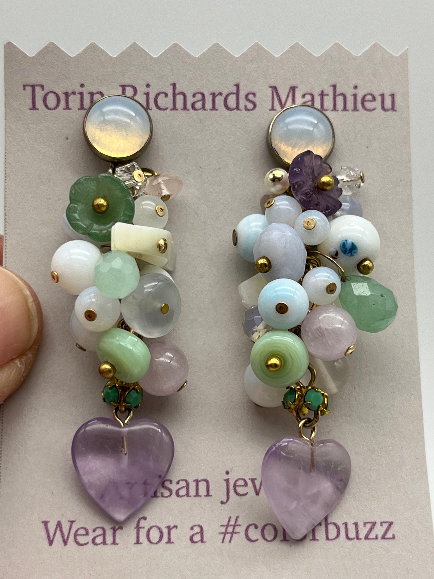 Pastel Amethyst heart Cluster Earrings