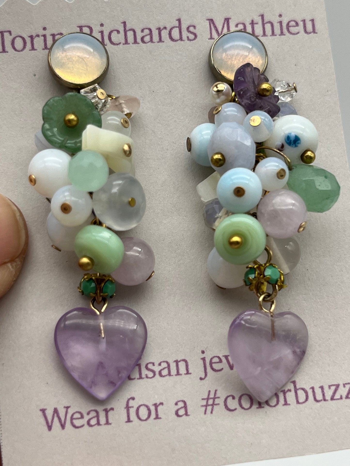 Pastel Amethyst heart Cluster Earrings