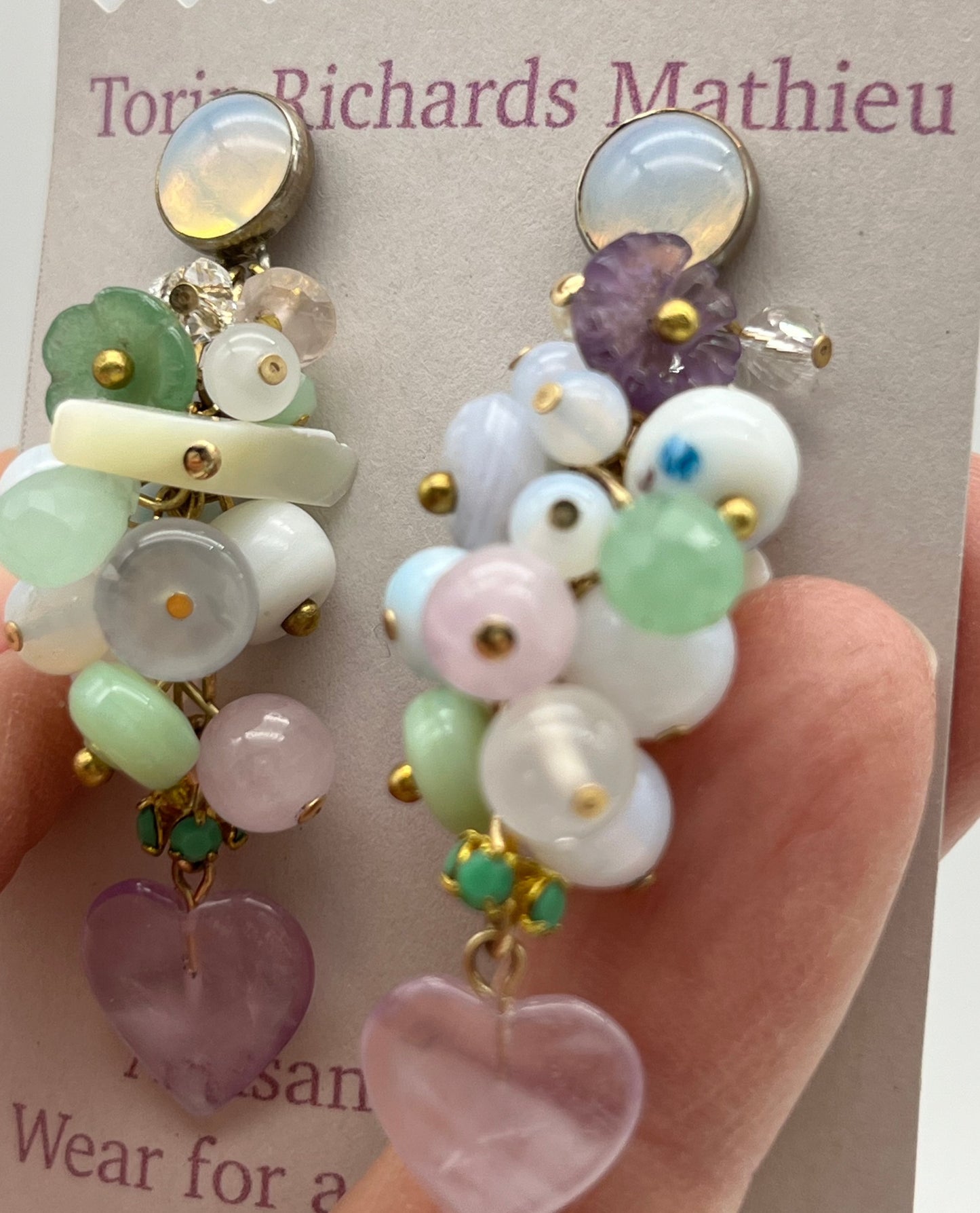 Pastel Amethyst heart Cluster Earrings