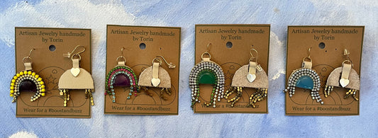 semi-precious gemstone arch earrings