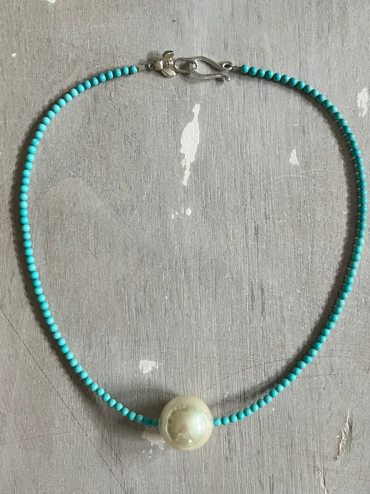Turquoise and large Pearl necklace