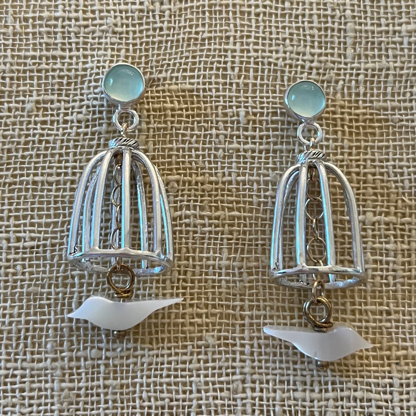 Sterling silver Bird cage earring