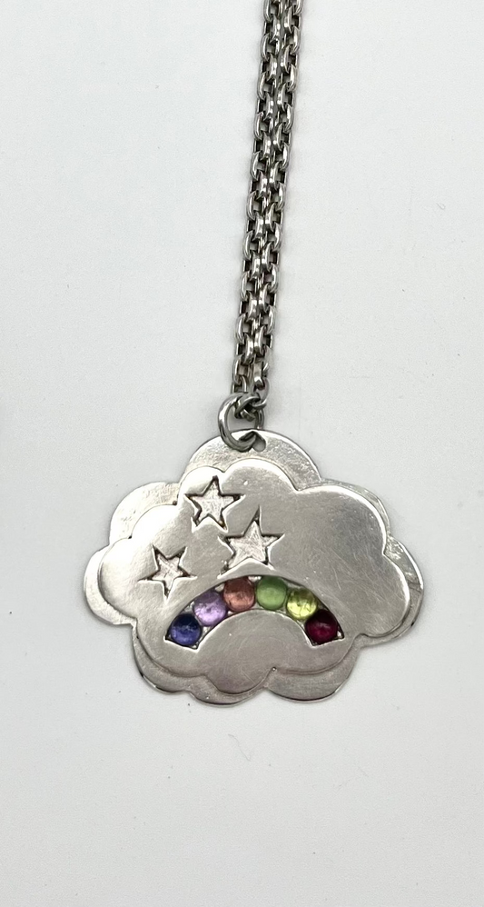 Silver Cloud Rainbow & Star Necklace