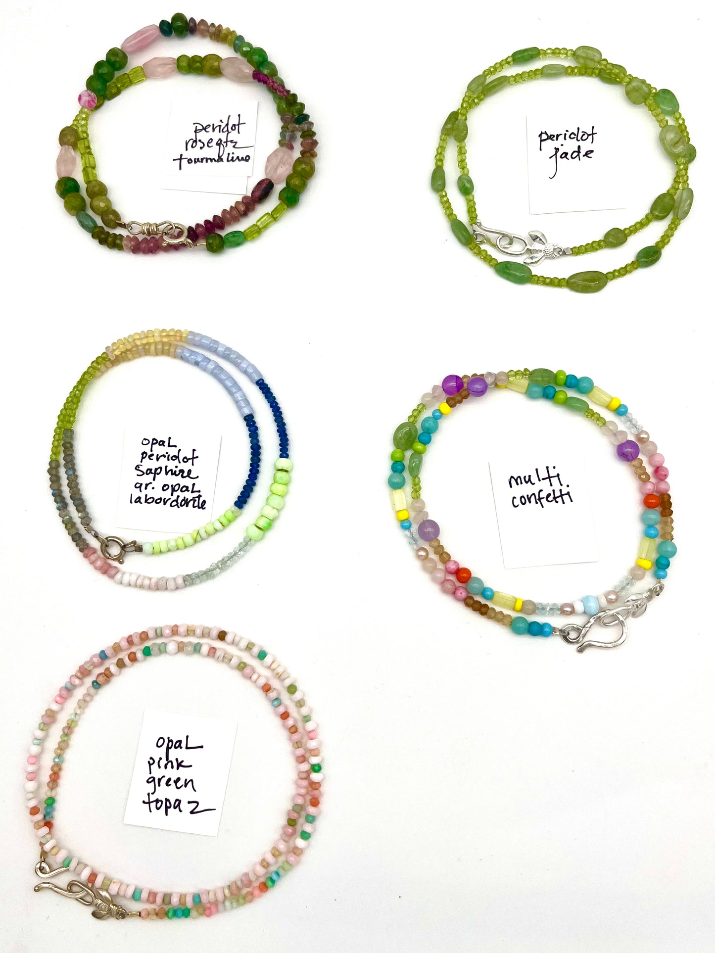 Petite semi-precious multi-color gemstone necklaces