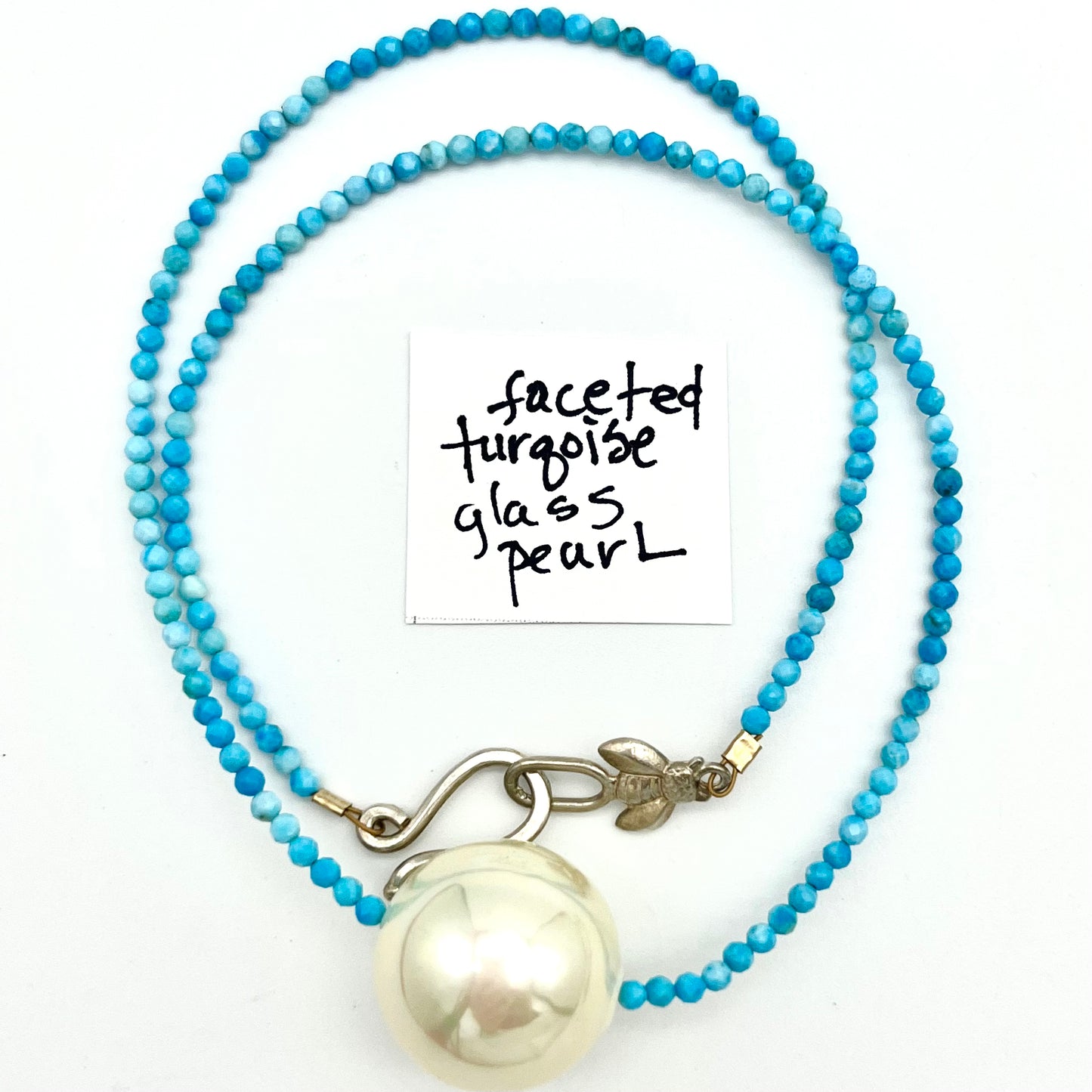 Tiny Turquoise and large Pearl necklace