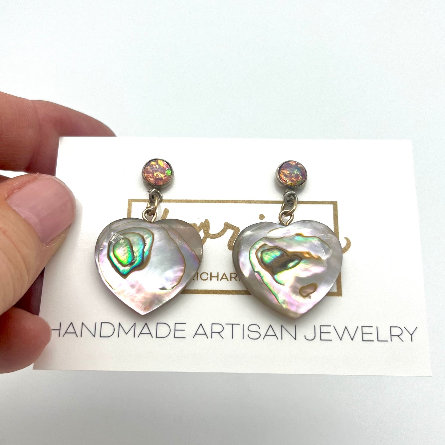 Abalone Shell Heart Post Earrings