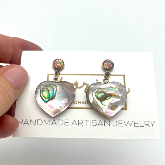 Abalone Shell Heart Post Earrings