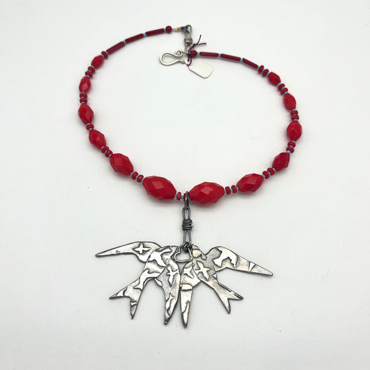 Love Birds Oxidized Silver Pendant Necklace